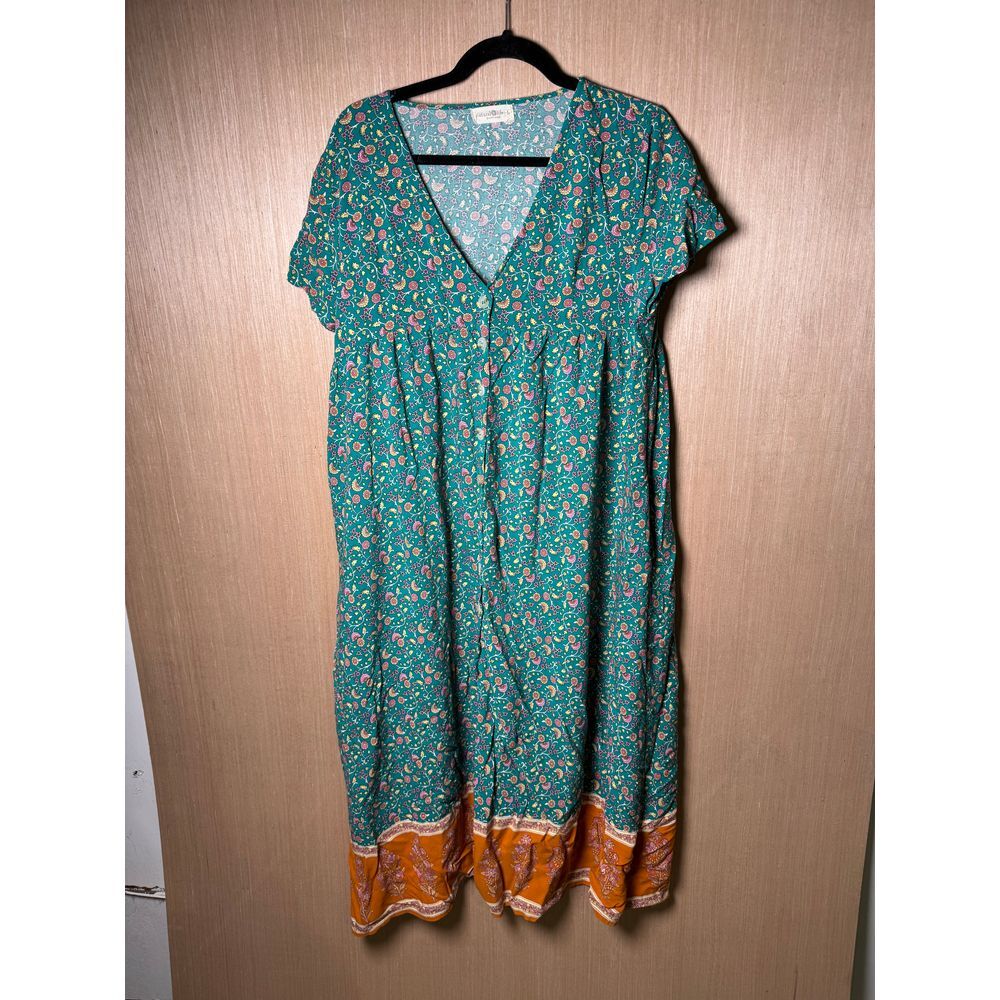 NATURAL LIFE Turquoise and Orange Floral Maxi Dress - Picture 2 of 5